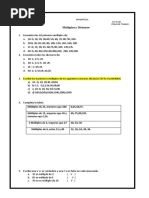 Ficha de Trabajo de Múltiplos y Divisores