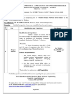 Applications Are Invited For The Temporary Post of "Senior Project Advisor (Part Time) " in The Dept. Ocean Engineering, IIT Madras