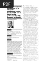 Evolution From Quality Management To An Integrative Management System Based On TQM and Its Impact On The Profession of Quality Managers in Industry