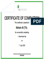 Certificate of Completion: Mohsin Ali (TA)