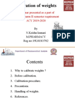 Calibration of Weights: A Seminar Presented As A Part of I Year M.Pharm II Semester Requirement ACY 2019-2020