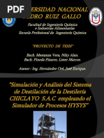 Simulacion y Analisis Del Sistema de Destilacion de La Destileria CHICLAYO S A C Empleando El Simulador de Procesos HYSYS PDF