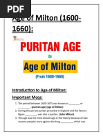 Introduction To Age of Milton: Important Mcqs