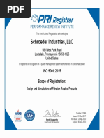 Schroeder Industries, LLC: ISO 9001:2015 Scope of Registration