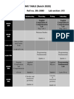 TIME TABLE (Batch 2020) : Section: 1F Roll No. 20L-2080 Lab Section: 1F2