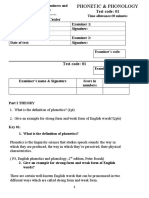 TEST - PHONETICS AND PHONOLOGY. Key