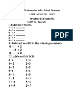 Worksheet (Maths) I .Subtract 1 From:-: CLASS IV (Special)