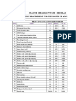 Stanfab Apparels PVT LTD - Redhills Monthly Requirement For The Month of August - 2020 Printing & Stationaries Items