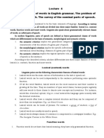 Major Families of Words in English Grammar. The Problem of Parts of Speech. The Survey of The Nominal Parts of Speech