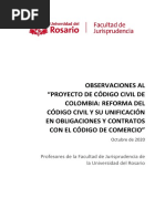 Comentarios de La Universidad Del Rosario LL Proyecto de Código Civil - 27 Octubre de 2020