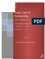 Topic:Law of Partnership: Course: Business Law Submitted To: Mam Naila