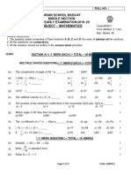 Class 7 - Mathematics - Question Paper - Half Yearly Examination - 2019 - 20