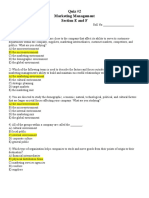 Quiz #2 Marketing Management Section E and F: Circle The Correct Option