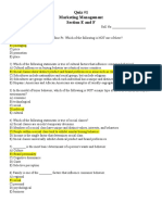 Quiz #1 Marketing Management Section E and F: Circle The Correct Option