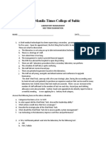 The Manila Times College of Subic: Laboratory Management Mid Term Examination