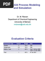 CHENG324 Process Modeling and Simulation: Dr. M. Rizwan Department of Chemical Engineering University of Bahrain