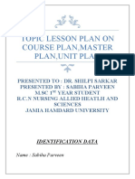 Topic Lesson Plan On Course Plan, Master Plan, Unit Plan