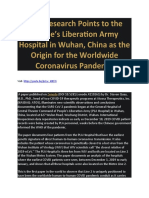 New Research Points To The People's Liberation Army Hospital in Wuhan, China As The Origin For The Worldwide Coronavirus Pandemic