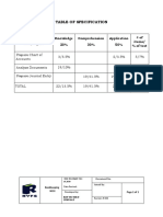 Table of Specification