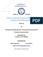 Course: Corporate Entrepreneurship and Entrepreneurial Management