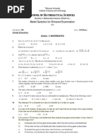 Model Question For Entrance Examination: Chool of Athematical Ciences