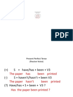 Present Perfect Tense (Active Voice) (+) S + Have/has + V3 (-) S + Haven't/hasn't + V3 (?) Have/has + S + V3