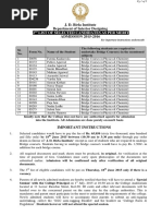 2 List of Selected Candidates As Per Merit: J. D. Birla Institute Department of Interior Designing ADMISSION 2015-2016