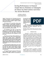 Factors Affecting Performance in General Mathematics of Grade Eleven Students in Talumpok Integrated School Basis For Intervention Activities An Action Research