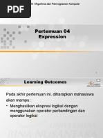 Pertemuan 04 Expression: Matakuliah: D0524 / Algoritma Dan Pemrograman Komputer Tahun: 2005 Versi