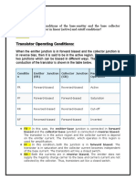 Transistor Operating Conditions:: Answer