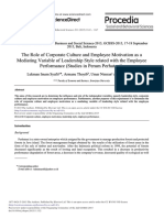 The Role of Corporate Culture and Employee Motivation As A Mediating Variable of Leadership Style Related With The Employee Performance