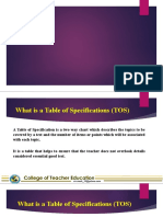 Table of Specification 1