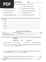 Kinetic and Potential Energy Worksheet