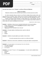 Atividade de Portugues Locucoes Adjetivas No Texto Menino de Madeira 8º Ano PDF