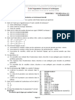 Remarque: - L'usage de La Calculatrice Est Strictement Interdit: (Il N'y A Qu'une Seule Bonne Réponse Par Question)