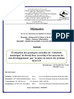 Évaluation Des Pratiques Actuelles de L'abattoir Municipal de XXX Et Les Moyens de Son Developpement Par La Mise en Oeuvre Du Systeme HACCP