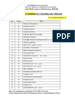 List of General Candidates For Counseling Cum Admission: 5-Yr Integrated MLIS Course in LIS (Session: 2015-20)