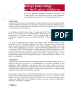 Metrology Terminology Calibration Verification Validation