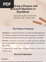 Specifying A Purpose and Research Questions or Hypothesis