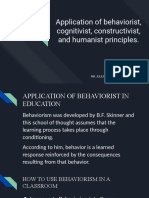 Application of Behaviorist, Cognitivist, Constructivist and Humanist Principle