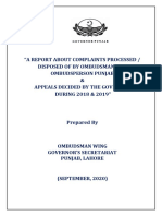 A Report About Complaints Processed / Disposed of by Ombudsman and Ombudsperson Punjab & Appeals Decided by The Governor DURING 2018 & 2019