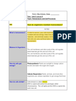 Cornell Notes - Unit 2 Lesson 5 Homeostasis and Cell Processes