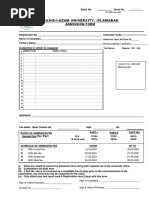 Quaid-I-Azam University, Islamabad: Admission Form