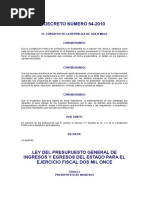 Ley de Ingresos y Egresos de La Nación 2011 DECRETO DEL CONGRESO 54-2010