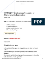 100 MCQ of Synchronous Generator or Alternator With Explanation