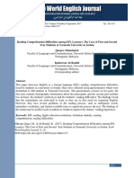 Reading Comprehension Difficulties Among EFL Learners: The Case of First and Second Year Students at Yarmouk University in Jordan Qarqez, Mohammed