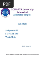 Pak Study Assignment 01 Fa18-EEE-009 Waris Shah: DATE: 01 April 21