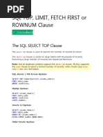 SQL Top, Limit, Fetch First or ROWNUM Clause