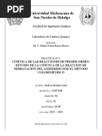 Cinética de Las Reacciones de Primer Orden - Estudio de La Cinética de La Reacción de Hidratación Del Anhídrido Por El Método Colorimétrico