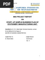 Mini Project Report ON Start-Up Sample Business Plan of Stationery Manufacturing Unit